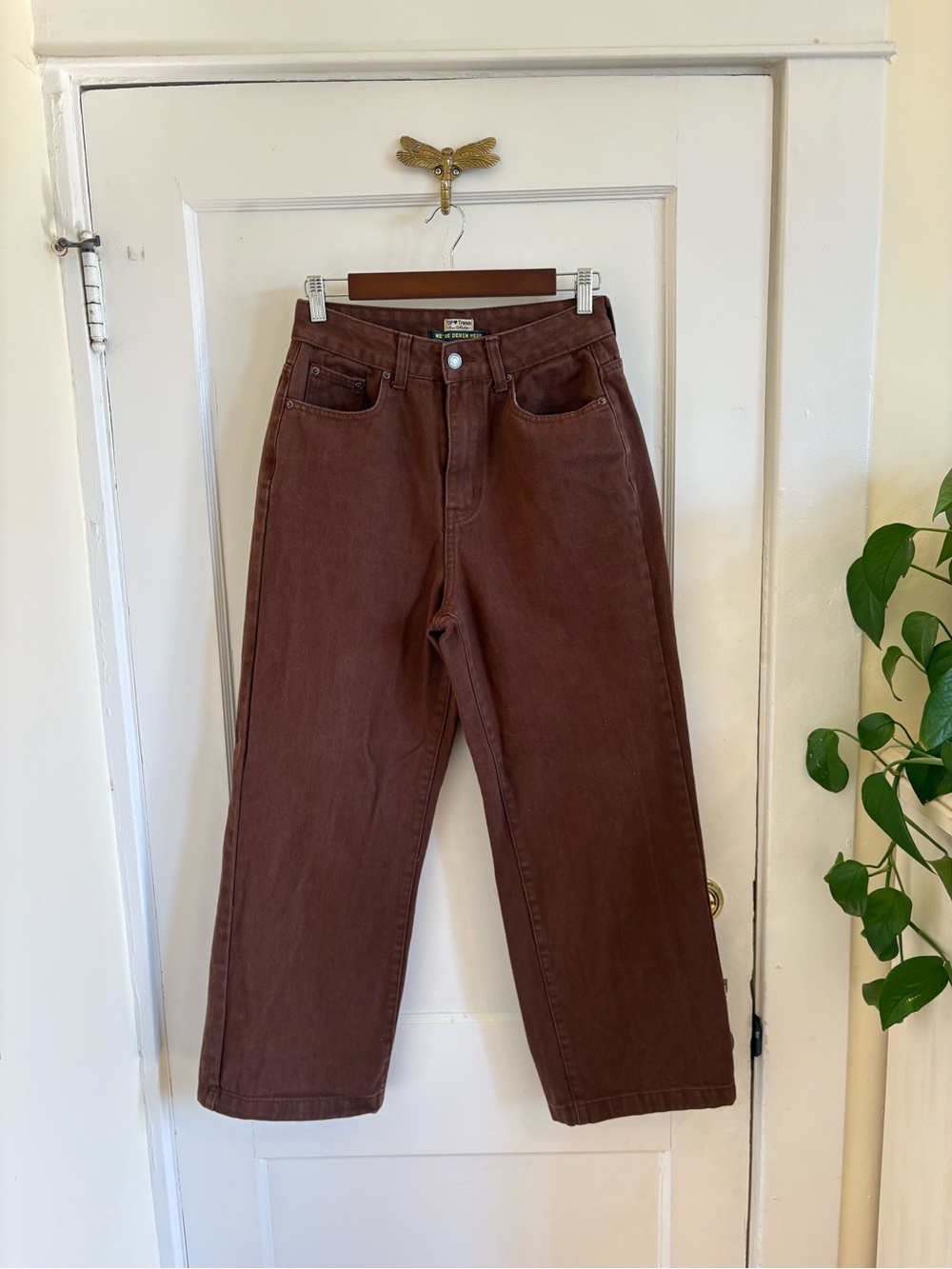 High-Rise Wide Leg Cropped Ankle Brown Cotton Jeans 27” Waist